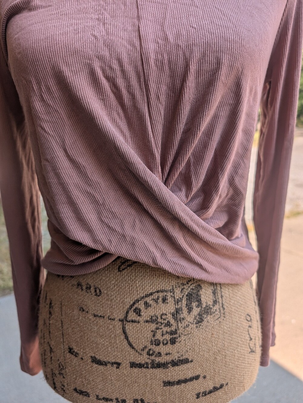 Long Sleeve Twist Front Women’s Top - Dusty Mauve - Picture 2 of 3